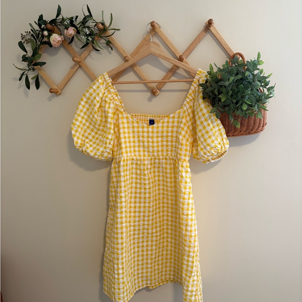 NWT-Yellow Gingham Puff Sleeve Dress